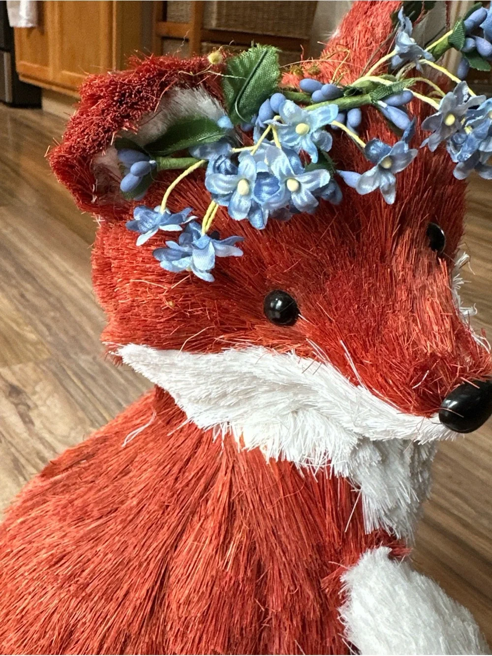 Pier 1 Sisal Fox With Flower Crown 14.5” Tall Large Straw Rare HTF Floral